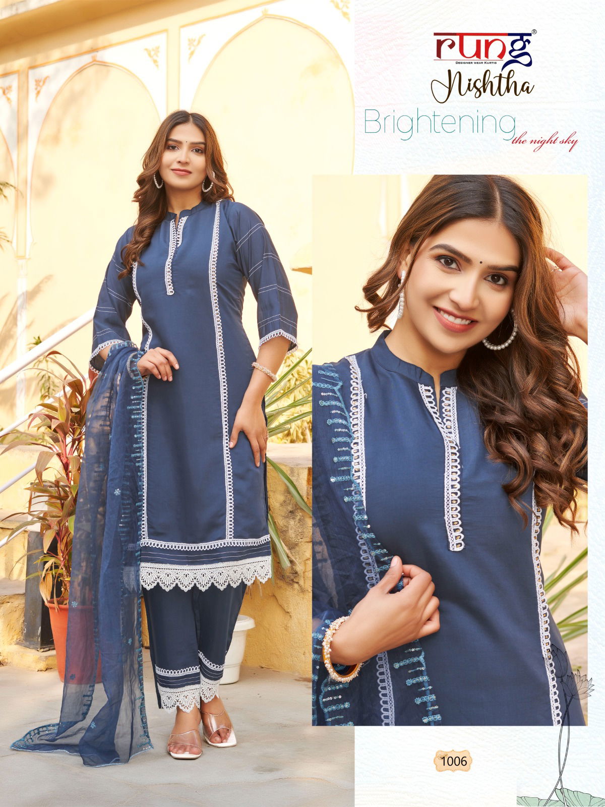 Nishtha By Rung 1001 To 1006 Roman Silk Readymade Suits Wholesale Suppliers In India